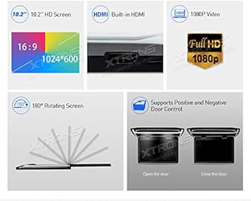 Dash Camera-XTRONS-XTRONS® 10.2 Inch Digital TFT Screen 1080P Video Car Overhead Player Roof Mounted Monitor HDMI Port with New Version IR Headphones (Black & White) (No DVD Drive) 2 Dash Camera-XTRONS-XTRONS® 10.2 Inch Digital TFT Screen 1080P Video Car Overhead Player Roof Mounted Monitor HDMI Port with New Version IR Headphones (Black & White) (No DVD Drive) - Image 2