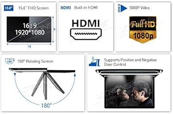 Dash Camera-XTRONS-XTRONS® 15.6 Inch Ultra-Thin FHD Digital TFT Screen 1080P Video Car Overhead Player Roof Mounted Monitor HDMI Port with Black New Version IR Headphones (No DVD) 2 Dash Camera-XTRONS-XTRONS® 15.6 Inch Ultra-Thin FHD Digital TFT Screen 1080P Video Car Overhead Player Roof Mounted Monitor HDMI Port with Black New Version IR Headphones (No DVD) - Image 2