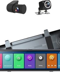 Dash Camera–3 Cameras Dash Cam 12in 2.5K Clear Car Rearview Mirror BT Car Video Recording Camcorder Touched Screen Car Camera Recorder to Driving Recorder 2