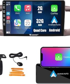 Dash Camera-KUNFINE-Car CarPlay Android Auto Navigation Stereo GPS Radio 9″ IPS Touchscreen Headunit Tablet Media Player for Toyota Rav 4 Corolla Hilux Landcruiser Fortuner Prado- if Applicable Quad Core 2G+32G Brown