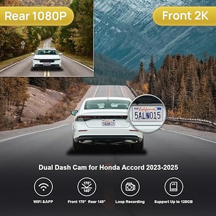 Dash Camera-FITCAMX-Fitcamx Front 2K+Rear 1080P Dash Cam Suitable for Honda Accord 2023 2024 2025 Hybrid Sport LX EX Touring EX-L (Gen11)- OEM Look 2 Dash Camera-FITCAMX-Fitcamx Front 2K+Rear 1080P Dash Cam Suitable for Honda Accord 2023 2024 2025 Hybrid Sport LX EX Touring EX-L (Gen11)- OEM Look - Image 2
