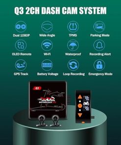 Dash Camera-VSYSTO-VSYSTO Super Mini 2CH Motorbike Dash Cam Q3 for Motorcycle Front & Rear 1080P Video and Audio Recording Camera DVR System with TPMS Parking Mode GPS Tracker 2