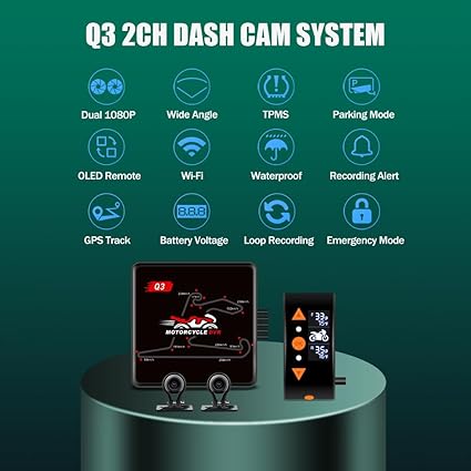 Dash Camera-VSYSTO-VSYSTO Super Mini 2CH Motorbike Dash Cam Q3 for Motorcycle Front & Rear 1080P Video and Audio Recording Camera DVR System with TPMS Parking Mode GPS Tracker 2 Dash Camera-VSYSTO-VSYSTO Super Mini 2CH Motorbike Dash Cam Q3 for Motorcycle Front & Rear 1080P Video and Audio Recording Camera DVR System with TPMS Parking Mode GPS Tracker - Image 2