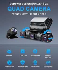 Dash Camera-PRUVEEO-PRUVEEO 360 Degree View 4 Channel Dash Cam Front and Rear Inside Left Right- Dash Camera for Car 2
