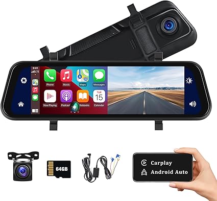 Dash Camera-AMprime-Mirror Dash Cam Compatible with Apple Carplay&Android Auto-9.66″ Voice Control Rear View Mirror 1080P Front and Rear View Dual Cameras 3 Dash Camera-AMprime-Mirror Dash Cam Compatible with Apple Carplay&Android Auto-9.66" Voice Control Rear View Mirror 1080P Front and Rear View Dual Cameras - Image 3