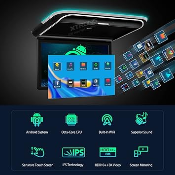 Dash Camera-XTRONS-XTRONS Android Car Overhead Player 15.6” Wide IPS Touch Screen 8K Video Car Roof Mount Monitor with Built-in Stereo Speakers Flip Down Overhead Car Monitor Support Bluetooth- WiFi 2 Dash Camera-XTRONS-XTRONS Android Car Overhead Player 15.6” Wide IPS Touch Screen 8K Video Car Roof Mount Monitor with Built-in Stereo Speakers Flip Down Overhead Car Monitor Support Bluetooth- WiFi - Image 2