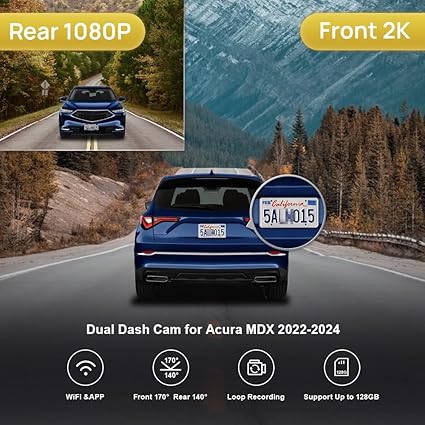 Dash Camera-FITCAMX-Fitcamx 2K Dual Dash Cam Suitable for Acura MDX 2022 2023 2024 Gen4 (with Auto Dimming Mirror)- OEM Look 2 Dash Camera-FITCAMX-Fitcamx 2K Dual Dash Cam Suitable for Acura MDX 2022 2023 2024 Gen4 (with Auto Dimming Mirror)- OEM Look - Image 2