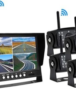 Dash Camera-EVERSECU-EVERSECU 4pcs Digital HD 1080P Wireless Car Backup Camera with 9 inch 4ch Quad Display Monitor/Car DVR/Dash Monitor/Vehicle Video Recorder for RV/SUV/Van/Pickup/Truck/Trailer Rear/Side/Front View