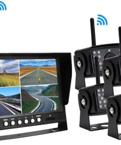 Dash Camera-EVERSECU-EVERSECU 4pcs Digital HD 1080P Wireless Car Backup Camera with 9 inch 4ch Quad Display Monitor/Car DVR/Dash Monitor/Vehicle Video Recorder for RV/SUV/Van/Pickup/Truck/Trailer Rear/Side/Front View