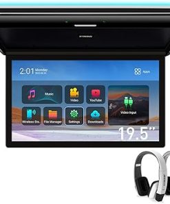 Dash Camera-XTRONS-XTRONS Android Car Overhead Player 19.5 Inch Wide IPS Screen 8K Video Car Roof Mount Monitor Built-in Stereo Speakers Flip Down Overhead Car Monitor Support HDMI- USB