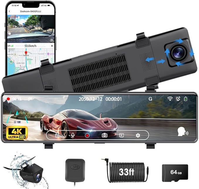 Dash Camera-Aprilboy-4K Mirror Dash Cam Front and Rear- 12” Dual WiFi Dashcam for Cars with Voice Control Dash Camera-Aprilboy-4K Mirror Dash Cam Front and Rear- 12'' Dual WiFi Dashcam for Cars with Voice Control