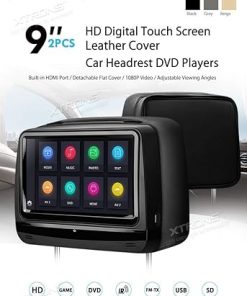 Dash Camera-XTRONS-XTRONS® Black 2×9 Inch Pair Touch Screen Car Auto Headrest DVD Player Black New Version Headphones Included 2