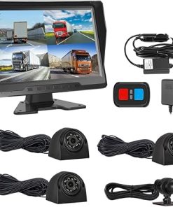Dash Camera-VSYSTO-VSYSTO 4CH HD 1080P Backup Camera- 10.1” Monitor GPS 1/2/3/4 Split Screen Front & Sides & Rear Cameras Infrared Night Vision Lens Truck Dash Cam for Semi Trailer Van Tractor RV