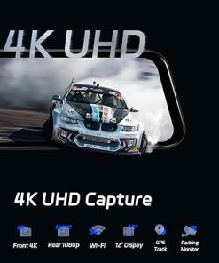 Dash Camera-pelsee-P12 Plus 4K WiFi Rear View Mirror Camera- 12″ Mirror Dash Cam Front and Rear with ADAS and BSD 2