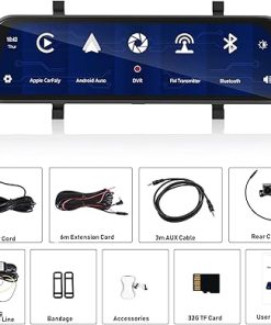 Dash Camera-SIXTOP-Mirror Dash Cam Front and Rear Camera with Apple Carplay/Android Auto 9.66 inch Mirror Backup Camera for Cars&Trucks Driving Recorder Voice Control 24-Hour Parking Monitoring Waterproof Night Vision 2