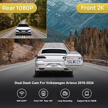 Dash Camera-FITCAMX-Fitcamx Front 2K+Rear 1080P Dash Cam Adapts for Volkswagen Arteon 2019-2024 S SE SEL Premium R-line 4motion- OEM Look 2 Dash Camera-FITCAMX-Fitcamx Front 2K+Rear 1080P Dash Cam Adapts for Volkswagen Arteon 2019-2024 S SE SEL Premium R-line 4motion- OEM Look - Image 2