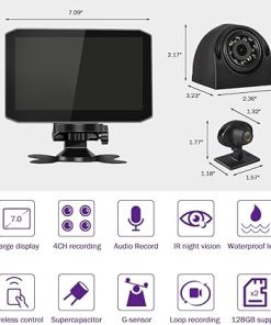 Dash Camera-VSYSTO-VSYSTO 4CH Truck Dash Camera System DVR Recorder Waterproof Backup Camera Front&Sides&Rear VGA for Truck Tractor Semi Trailer Van 7.0″ Monitor Infrared Night Vision 2