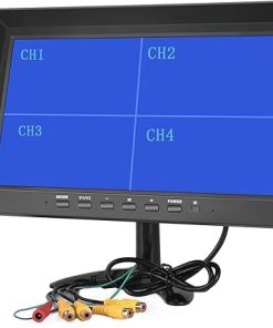 Dash Camera-Hikity-Hikity 10 Inch Small Monitor Screen Video Displays Quad Split HD Screen- 4 Channels RCA Video Inputs for Car Backup Camera & Home Surveillance Security System + Headrest Mounting Bracket & Dash Stand