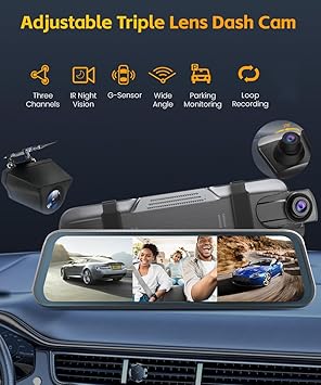 Dash Camera-QOZ-Mirror Dash Camera for Car 3 Channel 2.5K+1080P+1080P w/GPS WiFi APP Reverse Assist IR Night Vision G-Sensor Loop Recording Time Lapse Parking Monitor (10 inch) 3 Dash Camera-QOZ-Mirror Dash Camera for Car 3 Channel 2.5K+1080P+1080P w/GPS WiFi APP Reverse Assist IR Night Vision G-Sensor Loop Recording Time Lapse Parking Monitor (10 inch) - Image 3