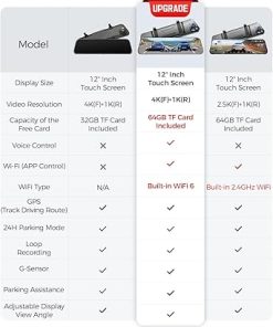 Dash Camera-AZDOME-AZDOME PG17 4K 12″ Mirror Dash Cam Front and Rear- WiFi Rear View Mirror Camera with 64GB Card 2