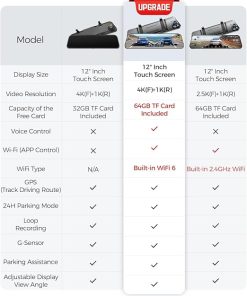 Dash Camera-AZDOME-AZDOME PG17 4K 12″ Mirror Dash Cam Front and Rear- WiFi Rear View Mirror Camera with 64GB Card 2