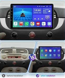 Dash Camera-hizpo-9″ QLED Touchscreen Car Radio Android Stereo Compatible with Fiat 500 2007-2014 with Wireless Carplay/Android Auto UNISOC 7862 8-Core 4+32GB Bluetooth WiFi GPS DSP 2