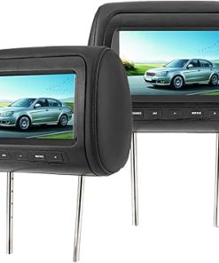 Dash Camera-Natudeco-2pcs Headrest Display 7in Adjustabled Headrest LCD Video Monitor MP5 Display Portable Video Player Monitor Black 2