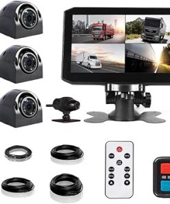 Dash Camera-VSYSTO-VSYSTO 4CH Backup Camera- 7.0” Monitor Truck Dash Cam Vehicle DVR Front & Sides & Rear VGA Camera for Semi Trailer Truck Van Tractor RV with Infrared Night Vision Lens