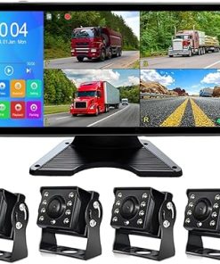 Dash Camera-PANASEN-4K RV Backup Camera 10.36″ Touch Screen Monitor for Truck/Van/Trailer DVR Recording with Bluetooth FM MP5 IP69 Waterproof 1080P IR Night Vision Rear Side View Camera