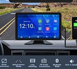 Dash Camera-Connorddo-10.1” Touch Screen 4CH 1080P Car Dash Cam DVR Backup Camera System FM Radio Built-in Speaker Wireless Apple CarPlay Android Auto Link Audio Output Playback for Truck Caravan Trailer Motorhome RV 2