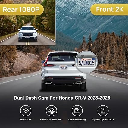 Dash Camera-FITCAMX-Fitcamx Front 2K+Rear 1080P Dash Cam Suitable for Honda CR-V 2023 2024 2025 Sport Touring EX EX-L Hybrid (Gen6)- OEM Look 2 Dash Camera-FITCAMX-Fitcamx Front 2K+Rear 1080P Dash Cam Suitable for Honda CR-V 2023 2024 2025 Sport Touring EX EX-L Hybrid (Gen6)- OEM Look - Image 2
