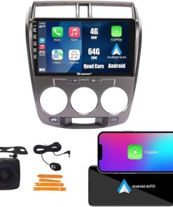 Dash Camera-KUNFINE-Kunfine Car CarPlay Android Auto Navigation Stereo GPS Radio Reverse Camera Display 10″ IPS Touchscreen Headunit Tablet Pad Media Player for Honda City 2006-2016 MT- if Applicable Quad Core 4G+64G