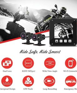 Dash Camera-VSYSTO-VSYSTO B6D Motorcycle Dash Cam Dual 1080p Sony Starvis Waterproof Motorbike Camera Recorder DVR with Front and Rear 150° Wide Angle Lens- WiFi GPS HDR Night Vision G-Sensor Loop Recording Enabled 2