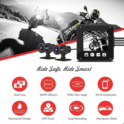 Dash Camera-VSYSTO-VSYSTO B6D Motorcycle Dash Cam Dual 1080p Sony Starvis Waterproof Motorbike Camera Recorder DVR with Front and Rear 150° Wide Angle Lens- WiFi GPS HDR Night Vision G-Sensor Loop Recording Enabled 2 Dash Camera-VSYSTO-VSYSTO B6D Motorcycle Dash Cam Dual 1080p Sony Starvis Waterproof Motorbike Camera Recorder DVR with Front and Rear 150° Wide Angle Lens- WiFi GPS HDR Night Vision G-Sensor Loop Recording Enabled - Image 2