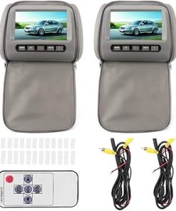 Dash Camera-Aramox-2pcs 7 in HD Car Headrest LCD Video Player with Zipper Closure Cover Remote Control MP5 Display Car Headrest Video Players Gray