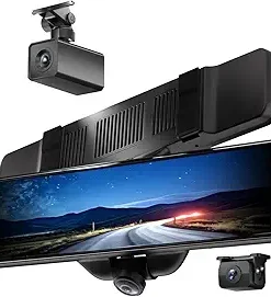 Dash Camera-AKEEYO-NV-360 11″ FHD Mirror Dash Cam Backup Camera- 3 Channel Rear View Mirror Camera
