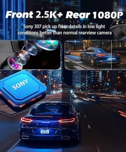 Dash Camera-QOZ-Mirror Dash Camera for Car 3 Channel with 4K Front Interior and Rear Camera w/GPS WiFi Reverse Assist IR Night Vision G-Sensor WDR Time Lapse Parking Monitor (12 Inch) 2