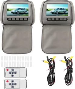 Dash Camera–2pcs 7in HD Car Headrest LCD Video Player DVD Monitor Display with Zipper Closure Cover Remote Control MP5 Display Gray