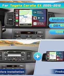Dash Camera-Inefala-Hi-Fi 2+64G Android 13 Car Stereo Radio for Toyota Corolla EX 2005-2012- 9” HD Touch Screen with Wireless CarPlay Android Auto 2