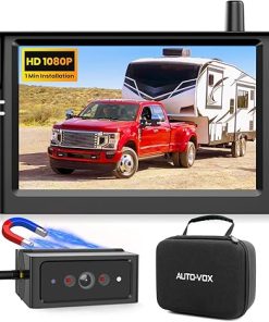 Dash Camera-AUTO-VOX-AUTO VOX Wireless Backup Camera Magnetic: 5″ Portable No Wiring 1 Min Install Trailer Hitch Camera- HD 1080P 2-Split Car Monitor & IR Night Vision Back Up Camera Systems for Truck