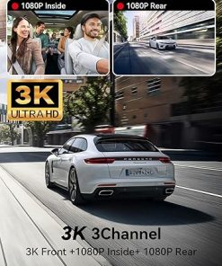 Dash Camera-IIWEY-iiwey N7 3 Channel Dash Cam Front and Rear Inside 3K+1080P+1080P with 128GB SD Card- 4K+1080P Dual Dash cam Front and Inside 5GHz WiFi 2