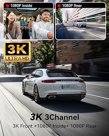 Dash Camera-IIWEY-iiwey N7 3 Channel Dash Cam Front and Rear Inside 3K+1080P+1080P with 128GB SD Card- 4K+1080P Dual Dash cam Front and Inside 5GHz WiFi 2 Dash Camera-IIWEY-iiwey N7 3 Channel Dash Cam Front and Rear Inside 3K+1080P+1080P with 128GB SD Card- 4K+1080P Dual Dash cam Front and Inside 5GHz WiFi - Image 2