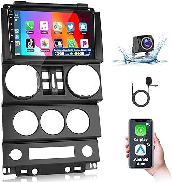 Dash Camera-podofo-Podofo 2+64G Car Radio for Jeep Wrangler 2007 2008 2009 2010 (4 Door) with Wireless Apple Carplay Android Auto-9″ Touch Screen Car Stereo with Bluetooth/GPS/WiFi/SWC/FM&RDS Radio+AHD Backup Camera+MIC Dash Camera-podofo-Podofo 2+64G Car Radio for Jeep Wrangler 2007 2008 2009 2010 (4 Door) with Wireless Apple Carplay Android Auto-9" Touch Screen Car Stereo with Bluetooth/GPS/WiFi/SWC/FM&RDS Radio+AHD Backup Camera+MIC