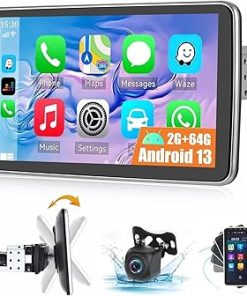 Dash Camera-CAMECHO-CAMECHO 2+64G 10.1″ Rotatable Single Din Car Stereo with Wireless CarPlay Wireless Android Auto- Android 13 Radio Touchscreen Car Radio with Bluetooth