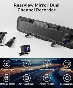 Dash Camera-wellqual-12″4K Rear View Mirror Camera with Carplay&Android Auto- Mirror Dash Cam Backup Camera for Cars 2