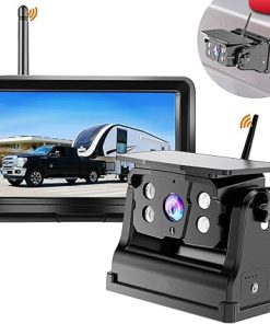 Dash Camera-DOUXURY-Wireless Backup Camera Solar Magnetic for Car RV Trailer Truck Camper 5th Wheels Hitch Towing No Wiring No Drilling Rechargeable Night Vision Portable Backup Camera with 5″ 1080P HD 2-Split Monitor