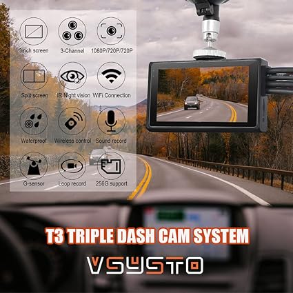 Dash Camera-VSYSTO-VSYSTO Upgrade 3CH Truck Dash Camera System DVR Recorder Waterproof Vehicle Backup Camera 1080P Front&Sides&Rear View Security Camera for Semi Truck Trailer Van RVs 3.0” Monitor Infrared Night Vision 2 Dash Camera-VSYSTO-VSYSTO Upgrade 3CH Truck Dash Camera System DVR Recorder Waterproof Vehicle Backup Camera 1080P Front&Sides&Rear View Security Camera for Semi Truck Trailer Van RVs 3.0'' Monitor Infrared Night Vision - Image 2
