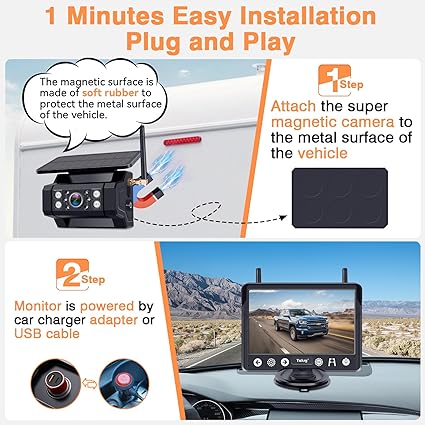 Dash Camera-Yakry-Wireless Backup Camera Magnetic for Truck: 1 Minute Easy Install HD 1080P Rear View Camera Solar – Portable Rechargeable 5 Inch Monitor System for Car Truck SUV RV Trailer Camper Y02 2 Dash Camera-Yakry-Wireless Backup Camera Magnetic for Truck: 1 Minute Easy Install HD 1080P Rear View Camera Solar - Portable Rechargeable 5 Inch Monitor System for Car Truck SUV RV Trailer Camper Y02 - Image 2