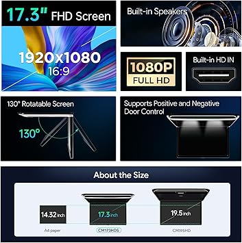 Dash Camera-XTRONS-XTRONS® 17.3 Inch 16:9 Ultra-Thin FHD Digital TFT Screen 1080P Video Car Overhead Player Roof Mounted Monitor HDMI Port 1920 * 1080 Full High Definition with New Version Black IR Headphones (No DVD) 2 Dash Camera-XTRONS-XTRONS® 17.3 Inch 16:9 Ultra-Thin FHD Digital TFT Screen 1080P Video Car Overhead Player Roof Mounted Monitor HDMI Port 1920 * 1080 Full High Definition with New Version Black IR Headphones (No DVD) - Image 2
