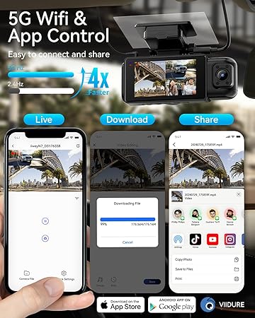 Dash Camera-IIWEY-iiwey N7 3 Channel Dash Cam Front and Rear Inside 3K+1080P+1080P with 128GB SD Card- 4K+1080P Dual Dash cam Front and Inside 5GHz WiFi 3 Dash Camera-IIWEY-iiwey N7 3 Channel Dash Cam Front and Rear Inside 3K+1080P+1080P with 128GB SD Card- 4K+1080P Dual Dash cam Front and Inside 5GHz WiFi - Image 3
